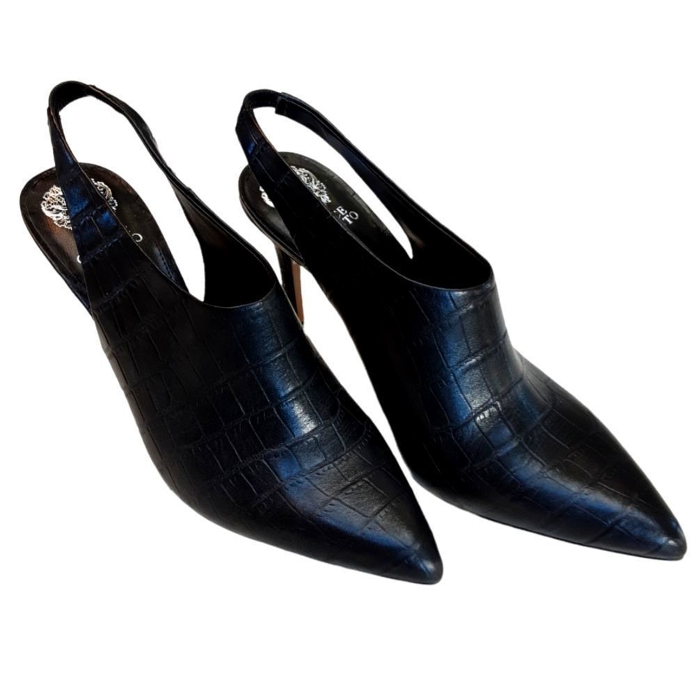 Vince Camuto Sling Back High Front Heels Black Faux Crocodile 4" Heels  …